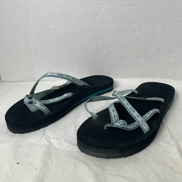 TEVA Blue/White Strappy Thong Flip Flop Sandal - Picture 3 of 9